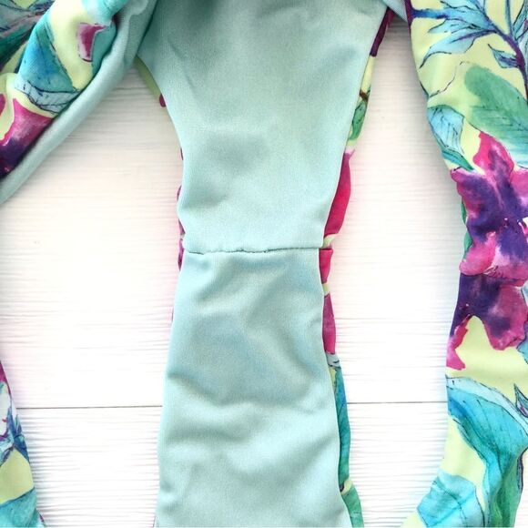 Floral Bikini Lace Up Tank Top With Cheeky Bottom 2-Piece Swimwear Green Pink S - Picture 7 of 7